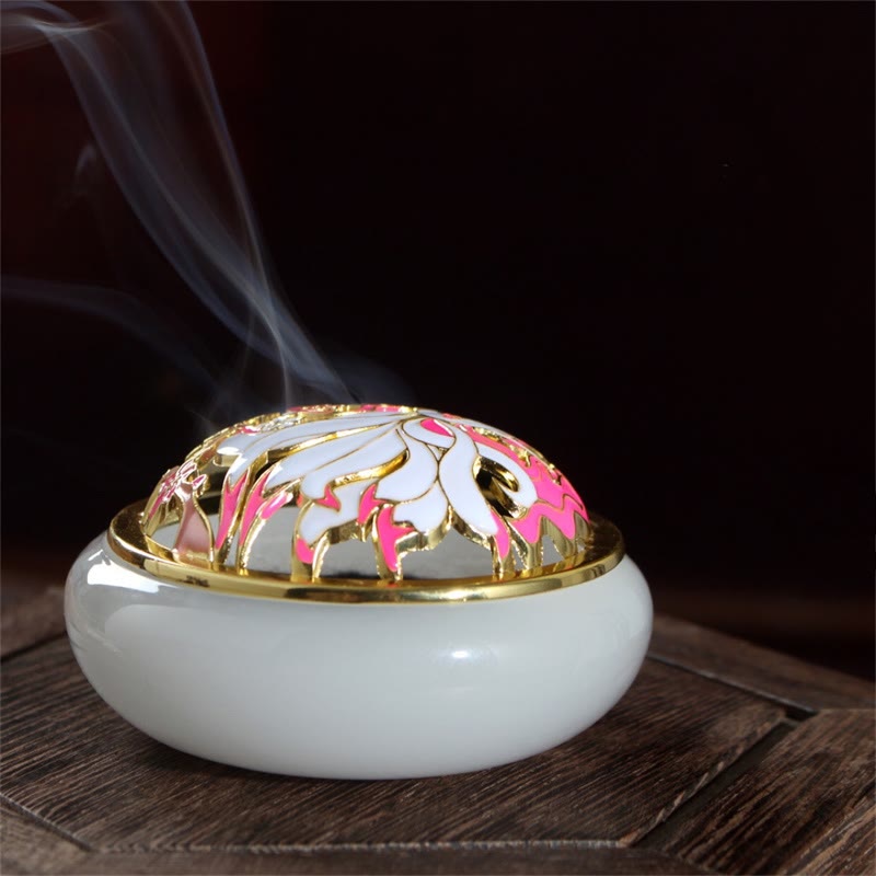 ATELIER-TIBET Brûleur d'encens de méditation de guérison en cristal de Liuli de renard à neuf queues de Buddha Stones