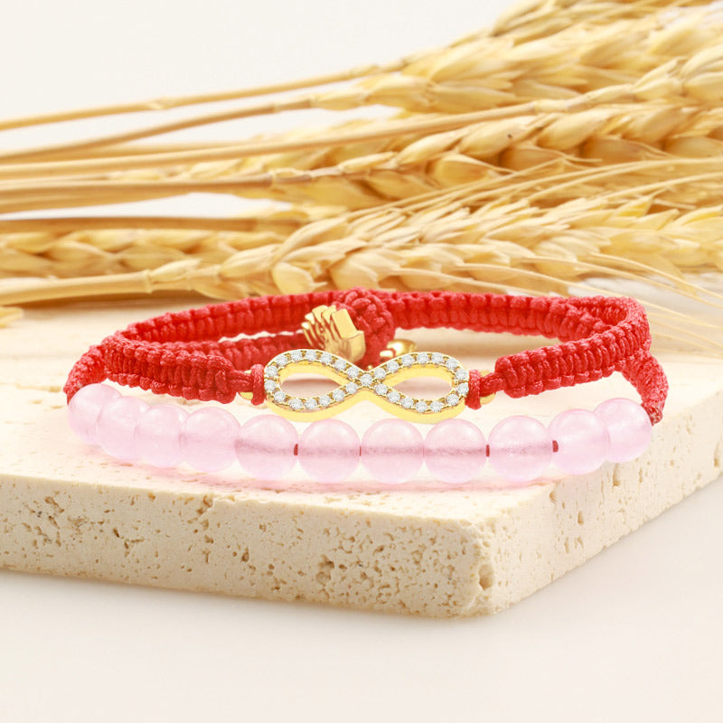 ATELIER-TIBET Bracelet Lotus Cristal Rose & Cordon Rouge – Amour & Intention