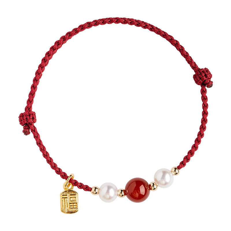 ATELIER-TIBET – Bracelet Fil Rouge en Argent Sterling 925 avec Symbole Fu (福)