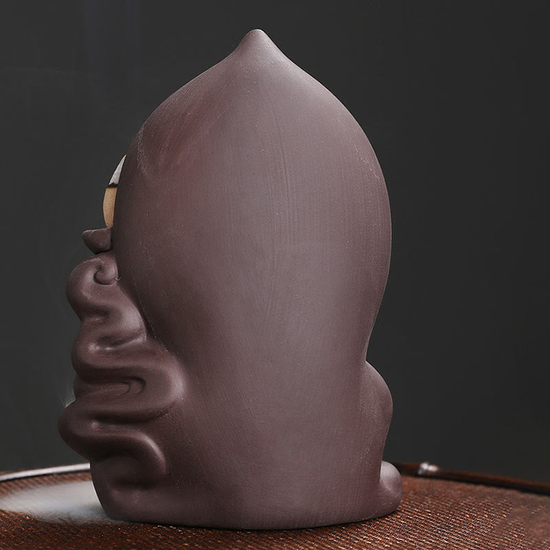 ATELIER-TIBET Brûleur d’Encens à Reflux Bouddha en Argile Pourpre – Design Lotus