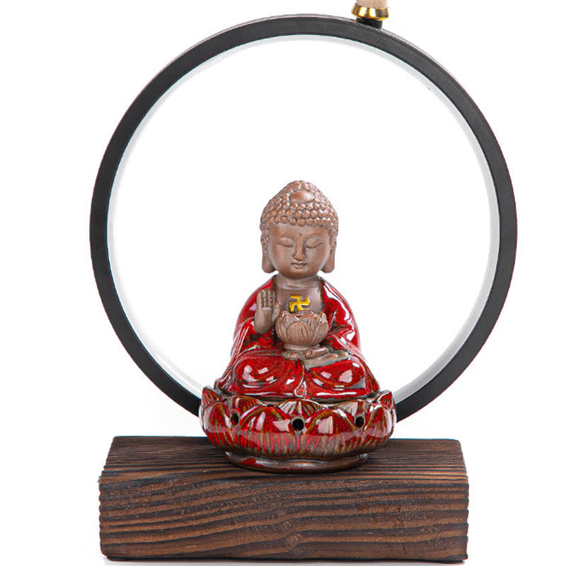 ATELIER-TIBET Brûleur d’Encens Reflux Bouddha Lotus en Céramique – Porte-Encens LED