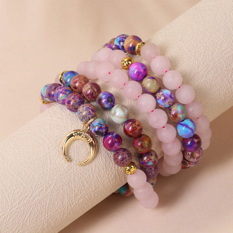 ATELIER-TIBET – Mala de Méditation 108 Perles en Miano Real & Cristal Rose – Bracelet / Collier Spirituel Unisexe