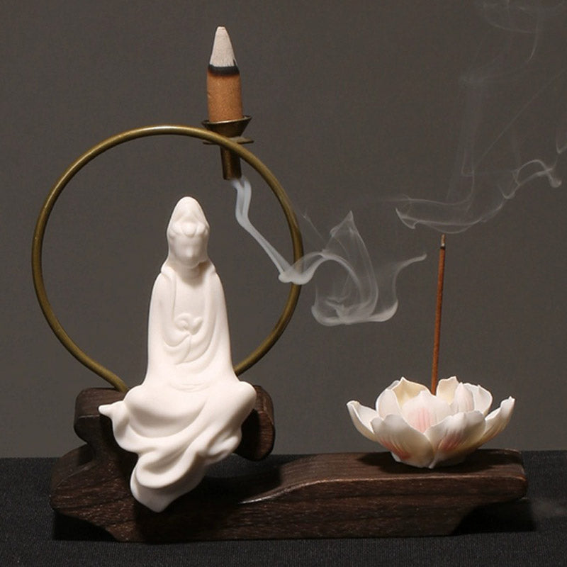 ATELIER-TIBET – Brûleur d’Encens de Méditation en Céramique Lotus à Reflux