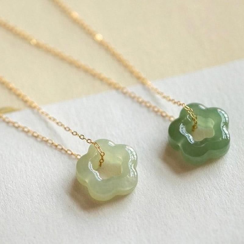 ATELIER-TIBET – Collier Floral en Jade Hetian ou Jade Cyan Naturel