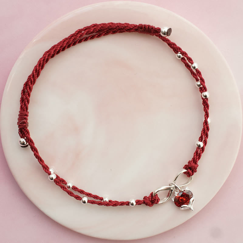 ATELIER-TIBET – Bracelet de Cheville Spirituel Fil Rouge Cœur Infini (Ajustable)