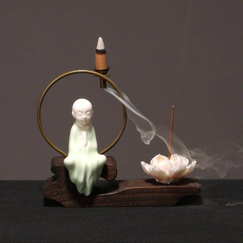 ATELIER-TIBET – Brûleur d’Encens de Méditation en Céramique Lotus à Reflux