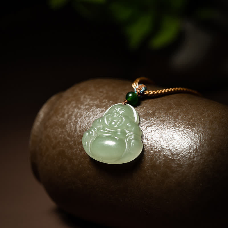 ATELIER-TIBET Collier Jade Lotus & Bouddha Rieur – 75 cm