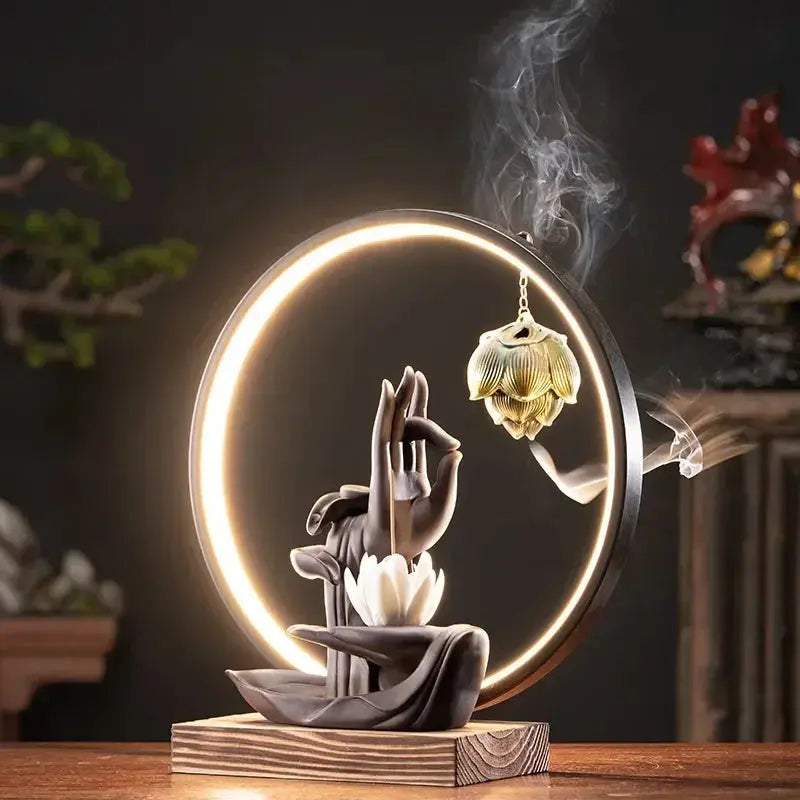 ATELIER-TIBET – Satori Lumineux · Fontaine d’Encens LED Lotus & Mudrā