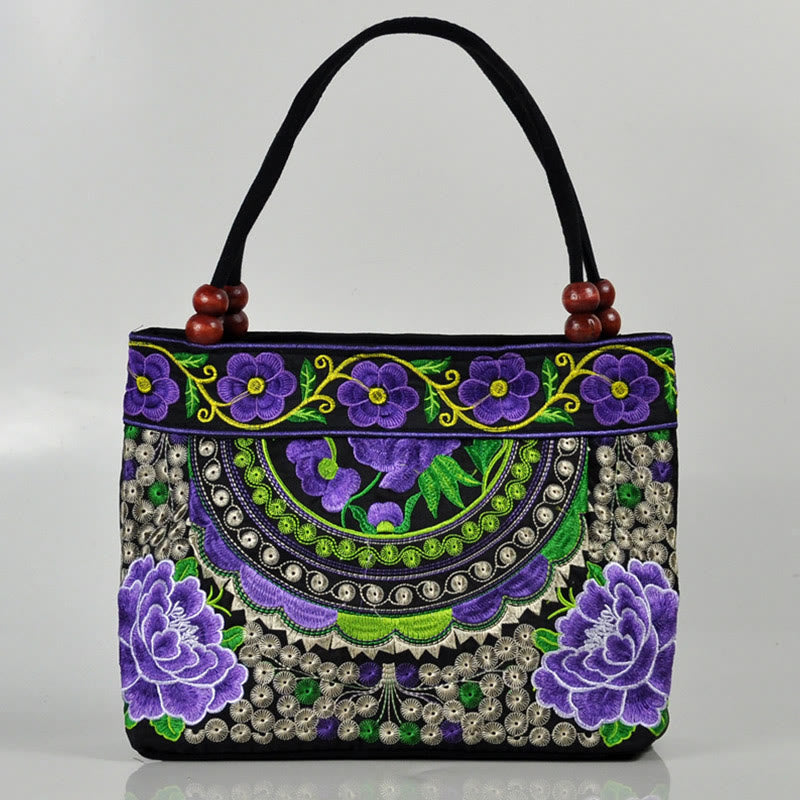 ATELIER-TIBET – Sac à Main en Toile de Coton Brodé Recto Verso – Symboles d’Abondance