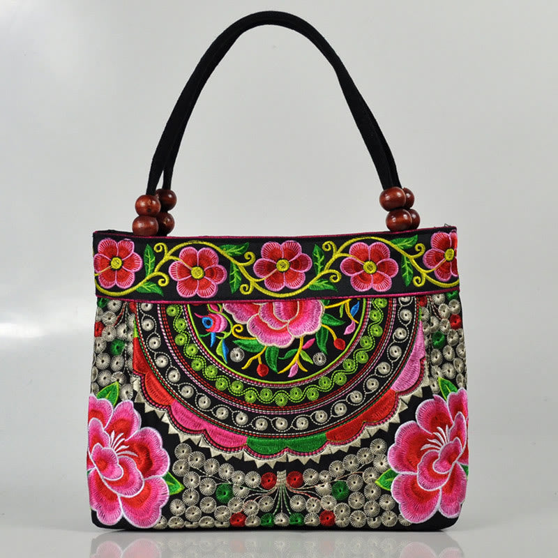 ATELIER-TIBET – Sac à Main en Toile de Coton Brodé Recto Verso – Symboles d’Abondance