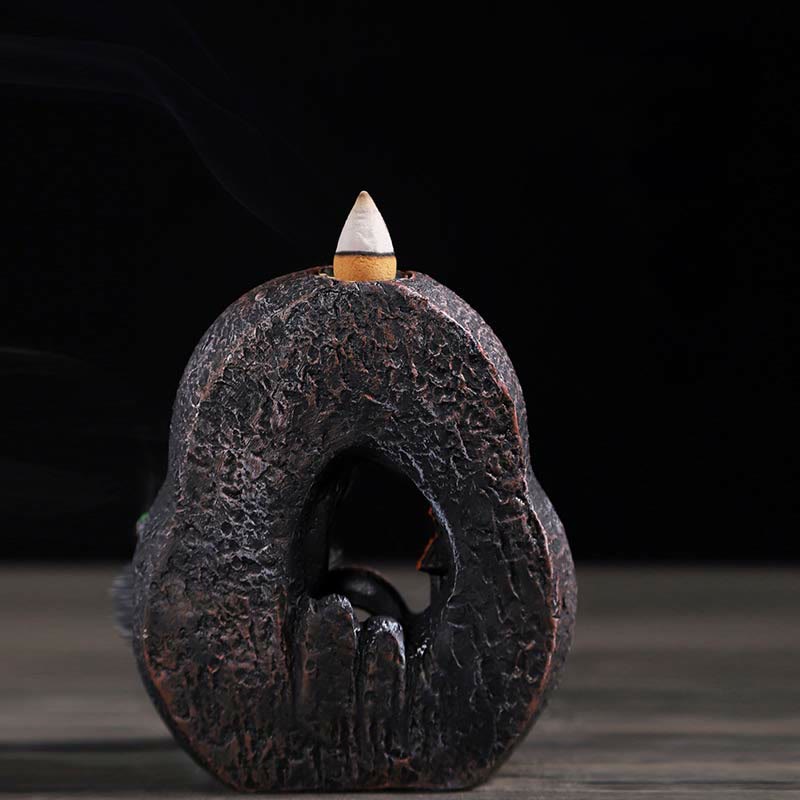 ATELIER-TIBET Brûleur d'encens à reflux en résine de méditation à motif de ponts de montagne