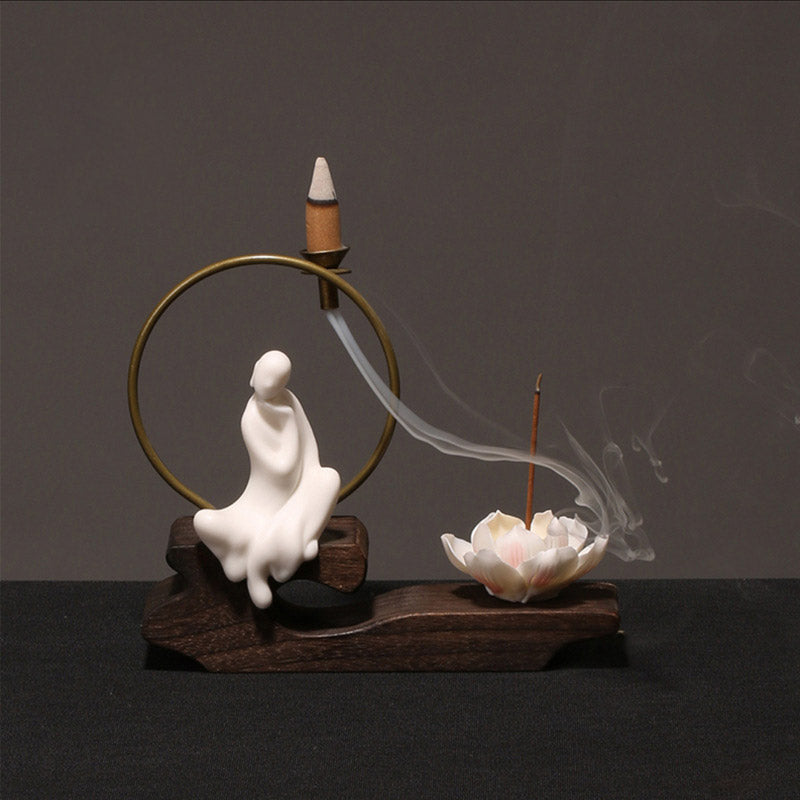 ATELIER-TIBET – Brûleur d’Encens de Méditation en Céramique Lotus à Reflux