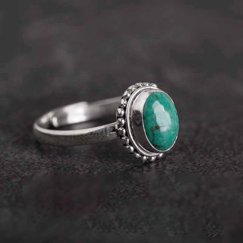ATELIER-TIBET – Bague Sagesse en Turquoise Naturelle & Argent Sterling 925 – Ajustable Unisexe