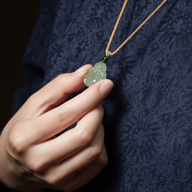ATELIER-TIBET Collier Jade Lotus & Bouddha Rieur – 75 cm