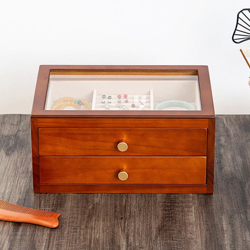 ATELIER-TIBET Boîte à bijoux rétro en bois massif avec tiroir et Buddha Stones