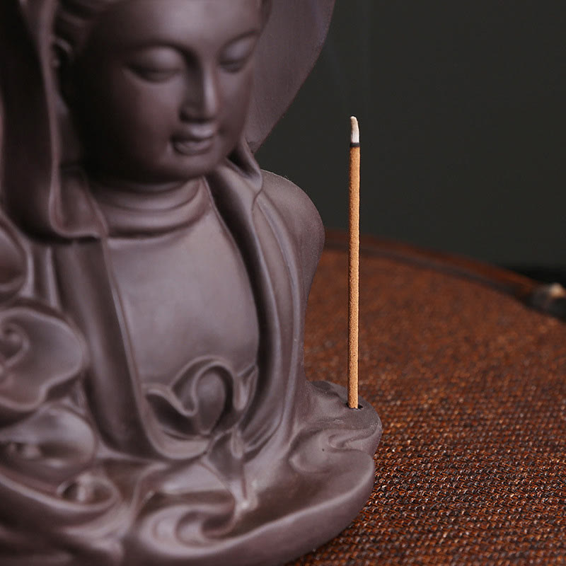 ATELIER-TIBET Brûleur d’Encens à Reflux Bouddha en Argile Pourpre – Design Lotus