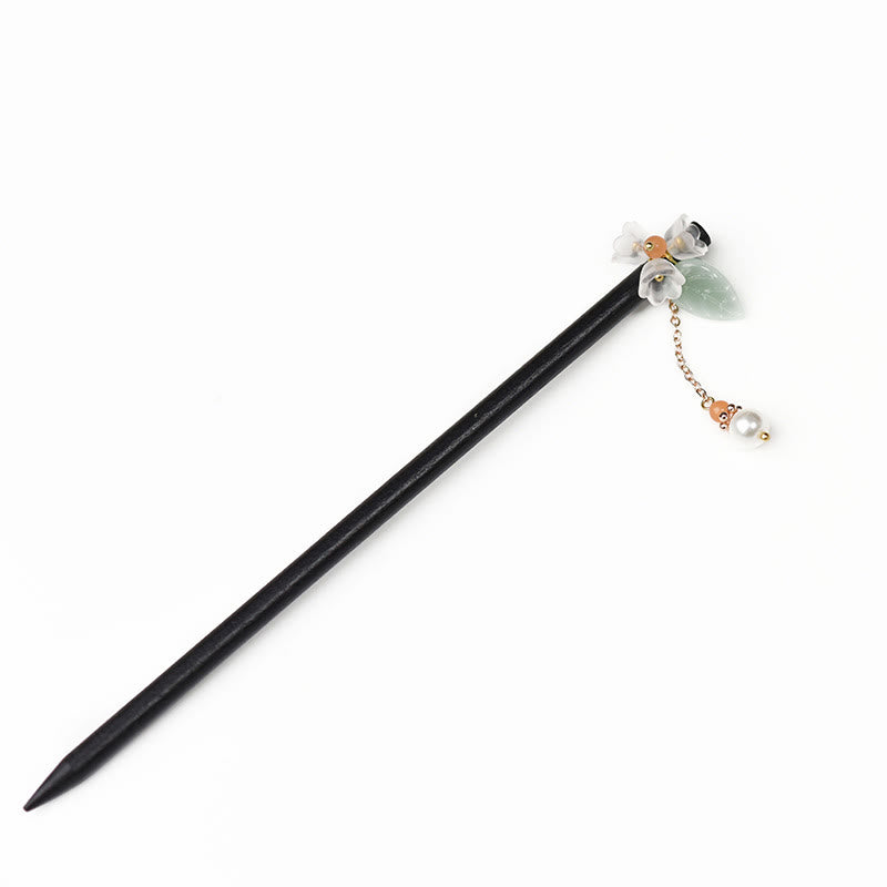 ATELIER-TIBET Pic à Cheveux Ébène & Verre Liuli – 19 cm