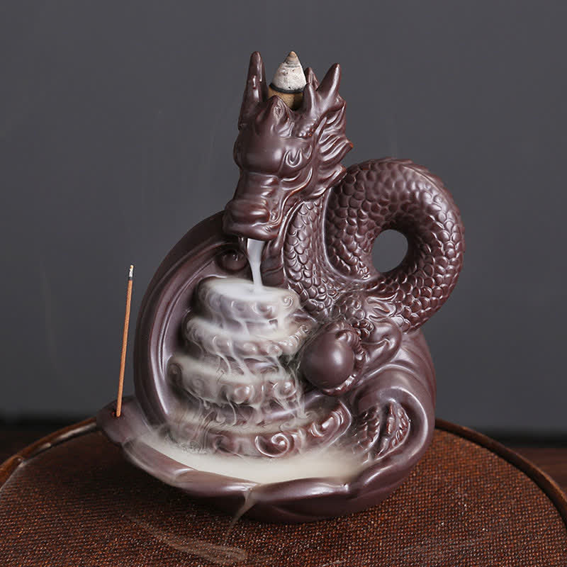 ATELIER-TIBET Brûleur d'encens en céramique à motif de dragon