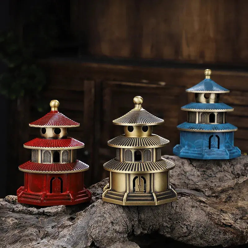 ATELIER-TIBET – Brûleur d’Encens en Laiton Pagode Antique, Aura Sacrée & Intemporelle