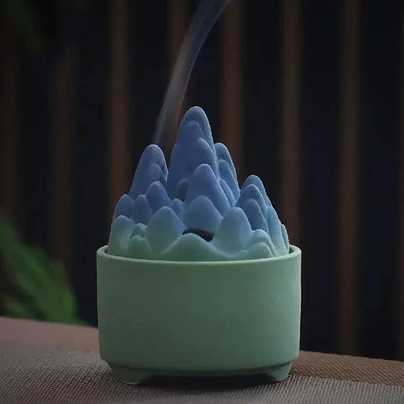 ATELIER-TIBET – Brûleur d’Encens Montagne en Céramique Dégradée, Ambiance Zen