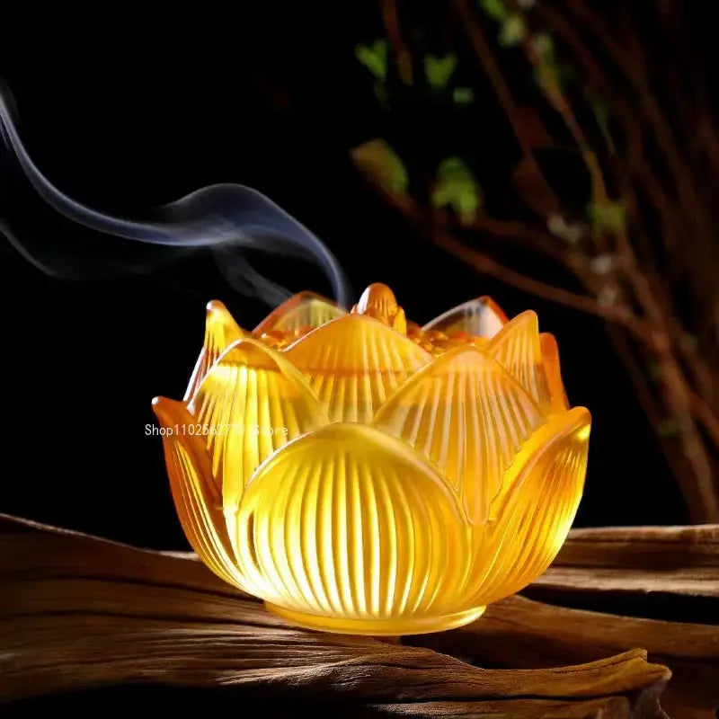 ATELIER-TIBET – Brûleur d’Encens en Verre Lotus Dégradé, Élégance Lumineuse