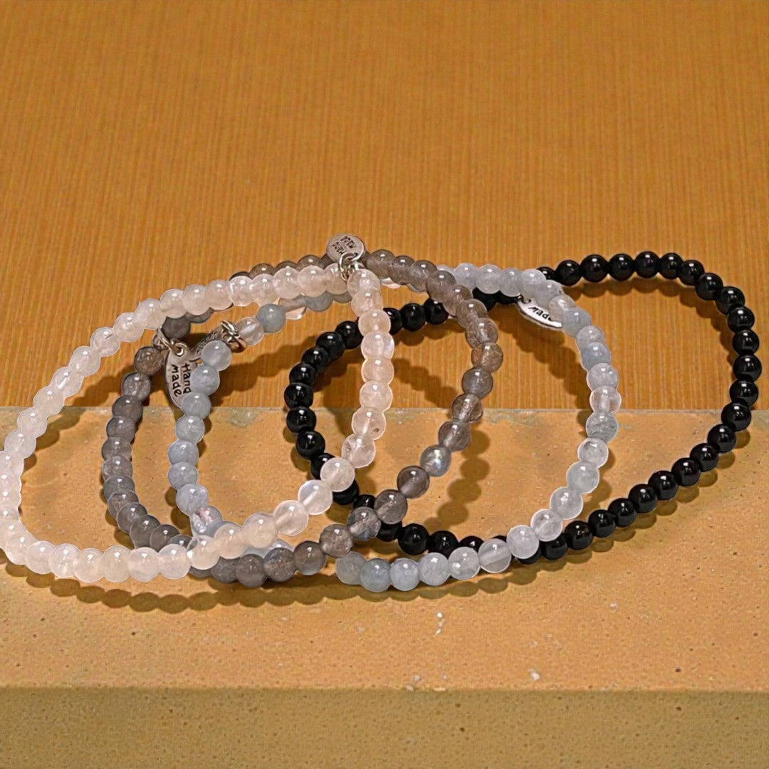 ATELIER-TIBET – Ensemble Force Intérieure & Protection en Labradorite, Pierre de Lune, Aigue-Marine & Tourmaline Noire