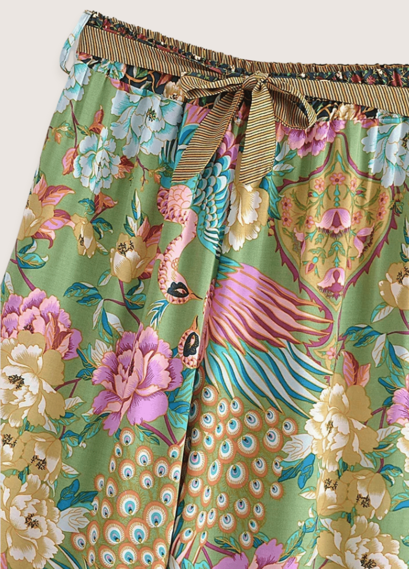 Ensemble kimono femme coton motif pivoine pistache