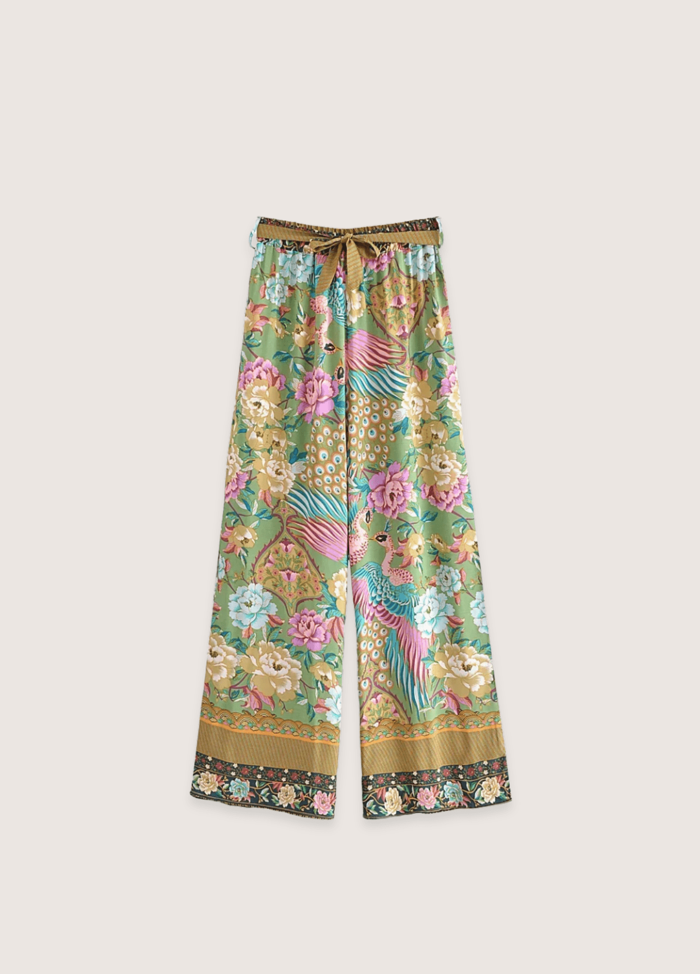 Ensemble kimono femme coton motif pivoine pistache