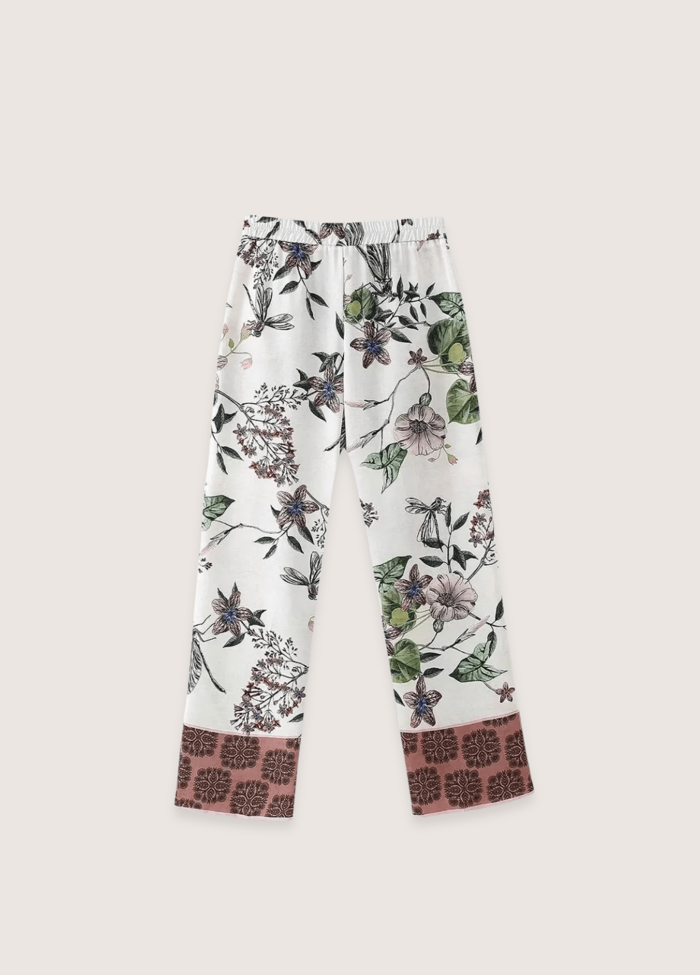 Ensemble kimono femme motif pivoine blanc – Yoko (pantalon seul)