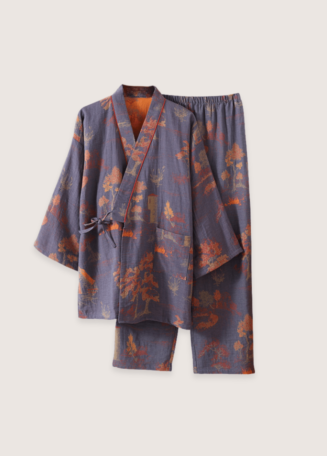 Ensemble pyjama kimono homme coton motif érable bleu – Momiji