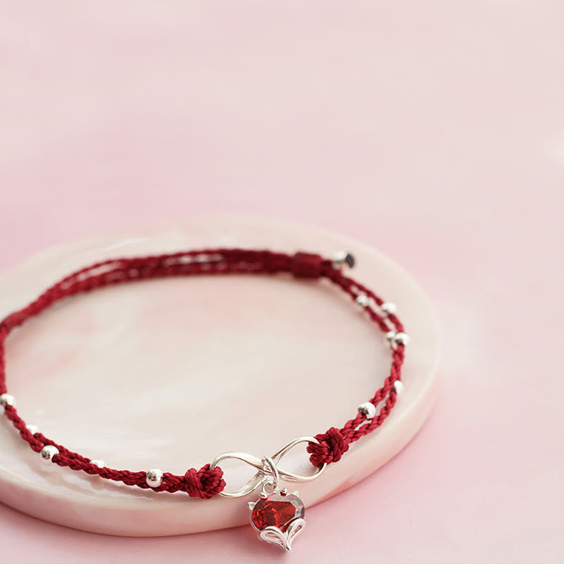 ATELIER-TIBET – Bracelet de Cheville Spirituel Fil Rouge Cœur Infini (Ajustable)