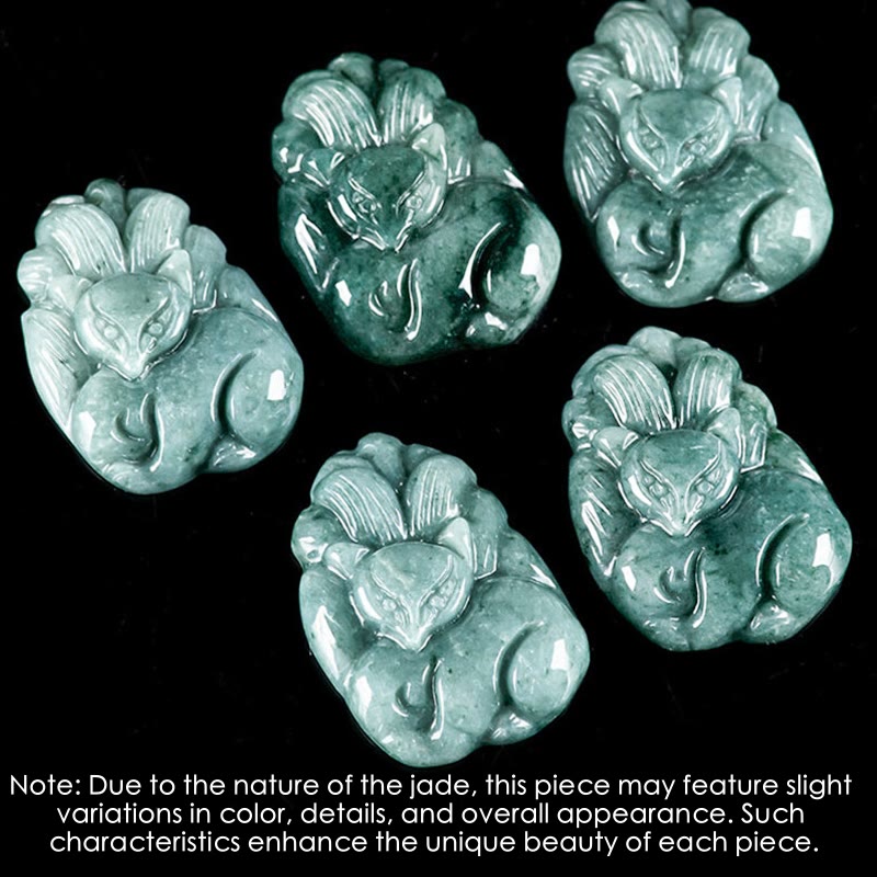 ATELIER-TIBET – Collier de Prospérité Renard à Neuf Queues en Jade Vert Naturel – Pendentif Symbolique Unisexe