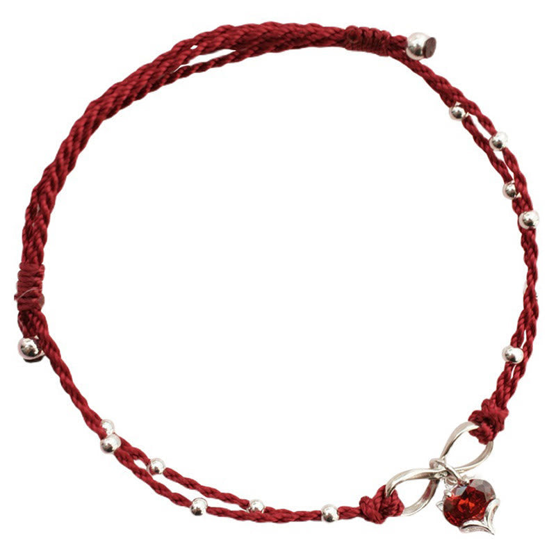 ATELIER-TIBET – Bracelet de Cheville Spirituel Fil Rouge Cœur Infini (Ajustable)