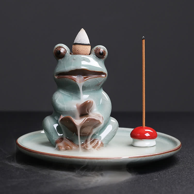 ATELIER-TIBET Brûleur d’Encens Céramique Grenouille de Méditation Zen