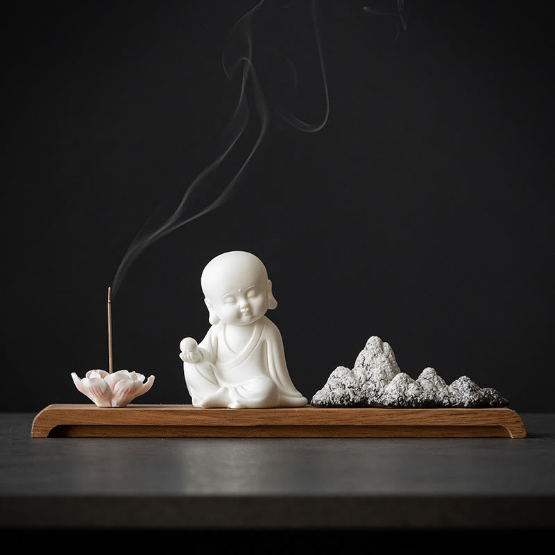 ATELIER-TIBET – Brûleur d’Encens Bouddha Lotus en Céramique – Porte-Encens Méditation Zen
