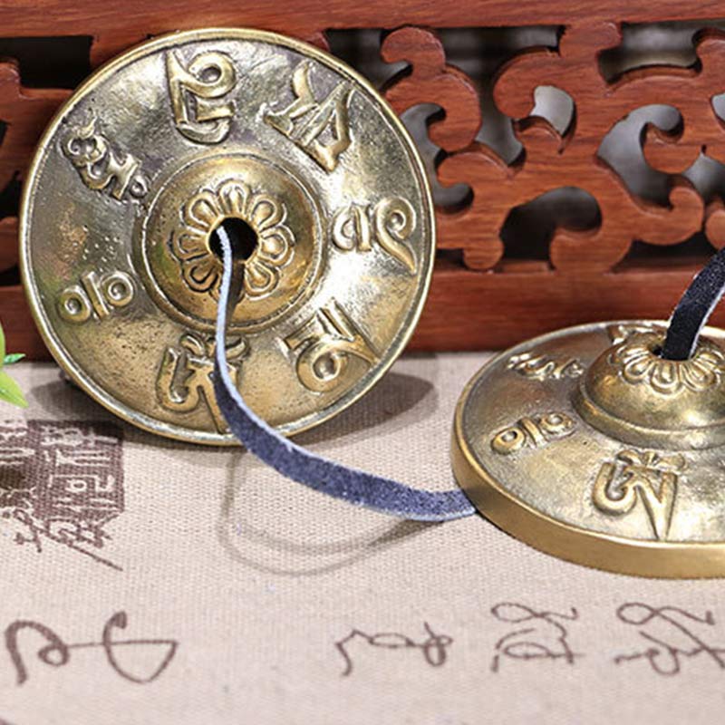 ATELIER-TIBET Tingsha Tibétaine Six Mots Vrais Dragon Cuivre Équilibre Décoration Avec Sac