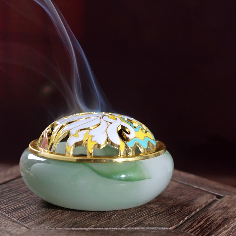 ATELIER-TIBET Brûleur d'encens de méditation de guérison en cristal de Liuli de renard à neuf queues de Buddha Stones