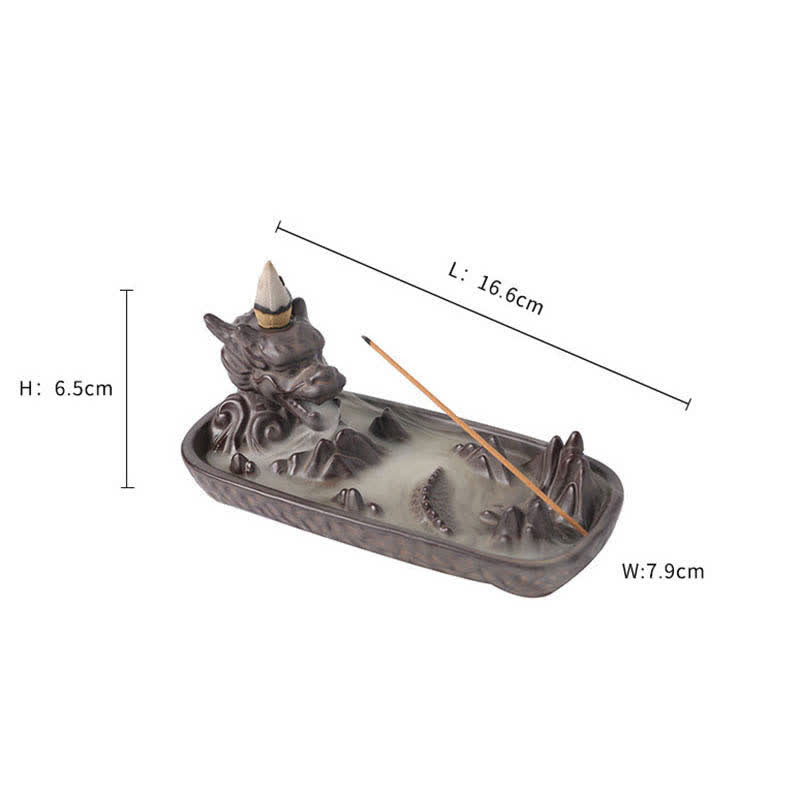 ATELIER-TIBET – Brûleur d’Encens Dragon en Céramique Montagne à Reflux