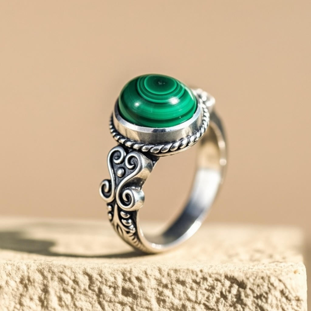 ATELIER-TIBET – Bague “Purification & Harmonie” en Malachite – Équilibre Naturel & Élégance Minérale
