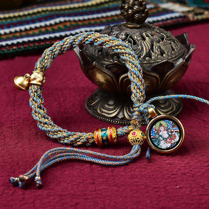 ATELIER-TIBET – Bracelet de Prière Tibétain Thangka en Fil Rouge, Protection & Chance