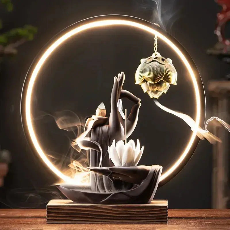 ATELIER-TIBET – Satori Lumineux · Fontaine d’Encens LED Lotus & Mudrā