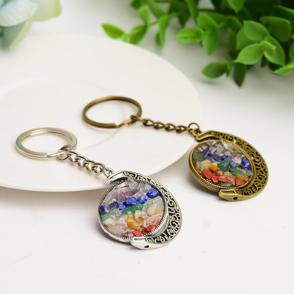 ATELIER-TIBET — Porte-clés Lune Croissante Chakra Or ou Argent — Bijou Spirituel Symbolique (90 mm)