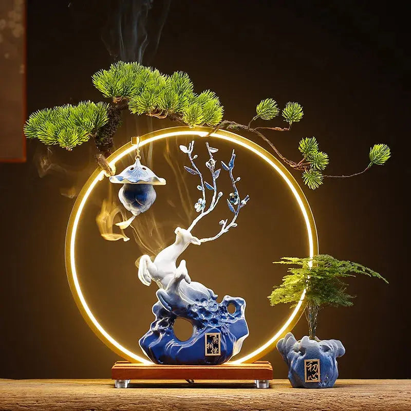 ATELIER-TIBET – Élan de Pureté · Fontaine d’Encens LED Cerf & Fleurs