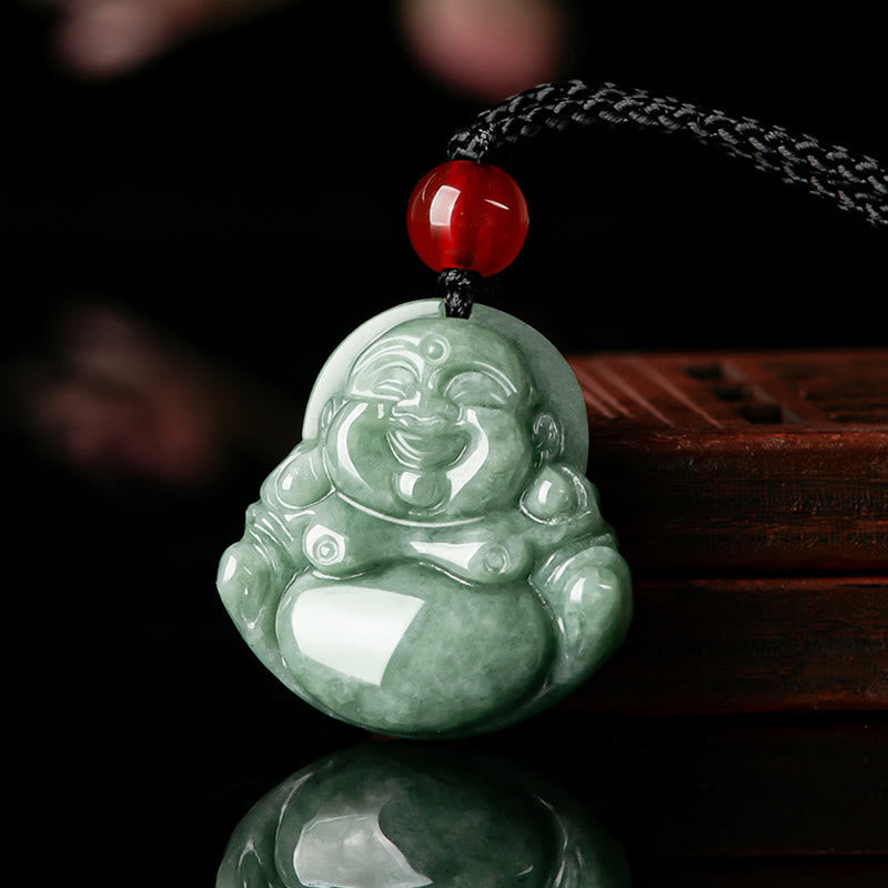 ATELIER-TIBET – Collier Bouddha Rieur en Jade Vert Naturel