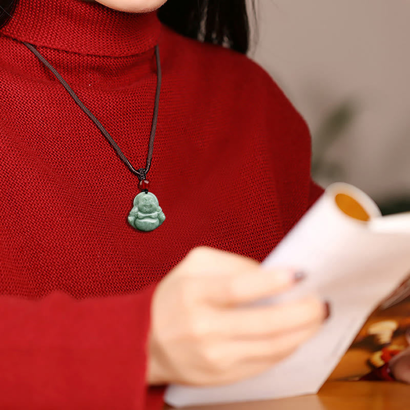 ATELIER-TIBET – Collier Bouddha Rieur en Jade Vert Naturel