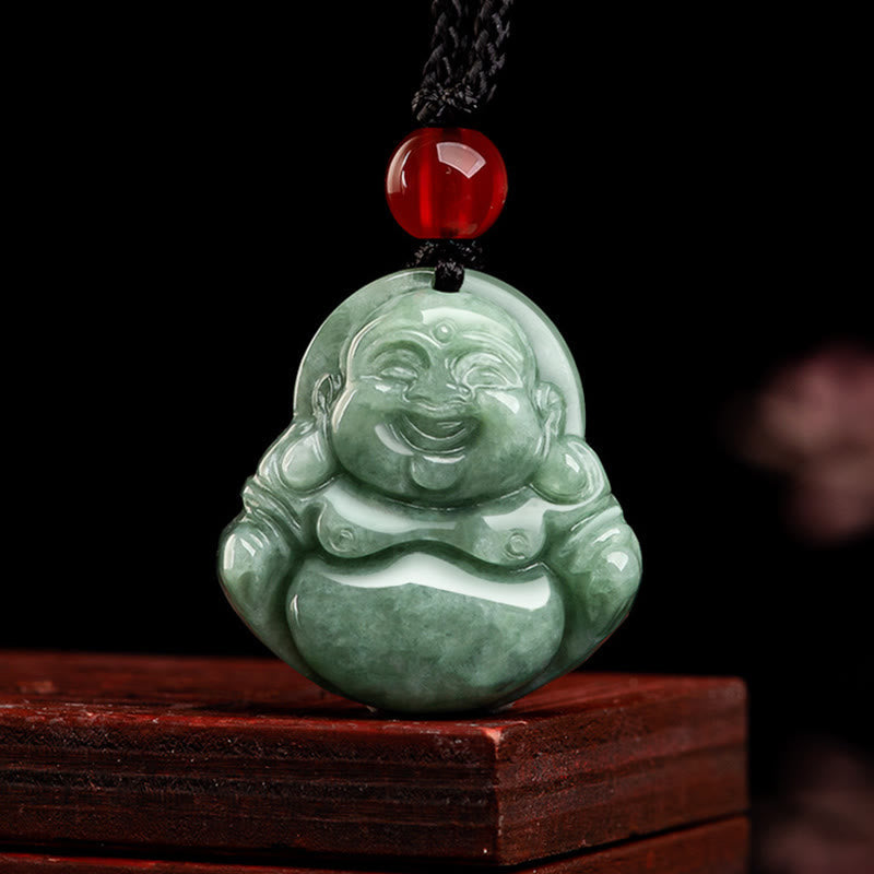 ATELIER-TIBET – Collier Bouddha Rieur en Jade Vert Naturel