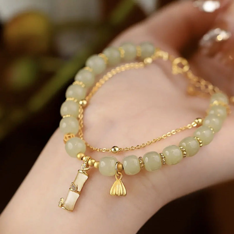 ATELIER-TIBET – Bracelet Lotus en Jade Hetian & Bambou