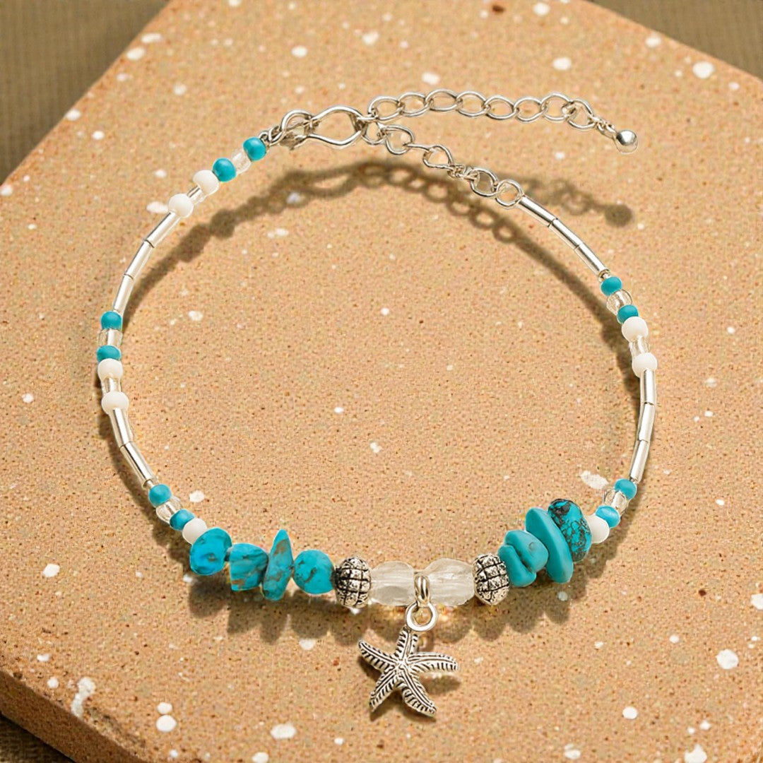 ATELIER-TIBET – Bracelet de Cheville Étoile de Mer en Turquoise