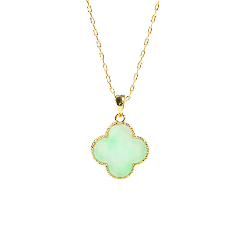 ATELIER-TIBET – Collier Porte-Bonheur en Jade Naturel Trèfle à Quatre Feuilles