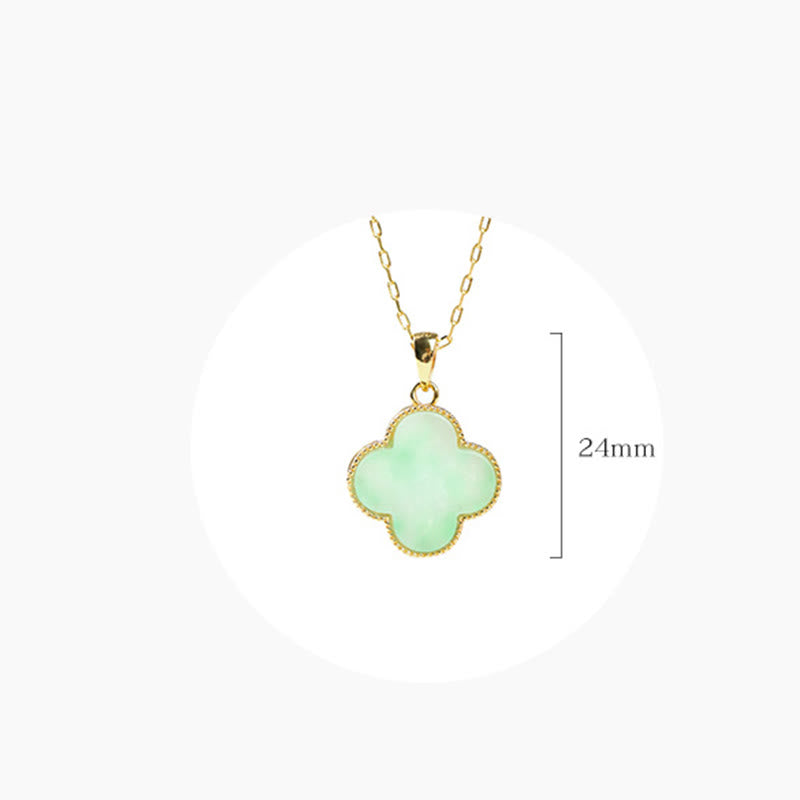 ATELIER-TIBET – Collier Porte-Bonheur en Jade Naturel Trèfle à Quatre Feuilles